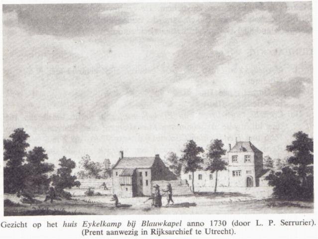 Gezicht op het huis Eykelkamp bij Blauwkapel anno 1730